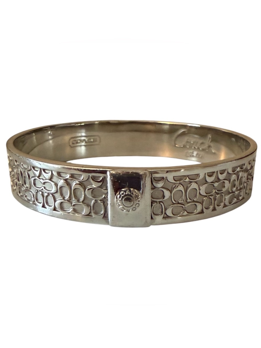 COACH Silver Bangle Bracelet Logo